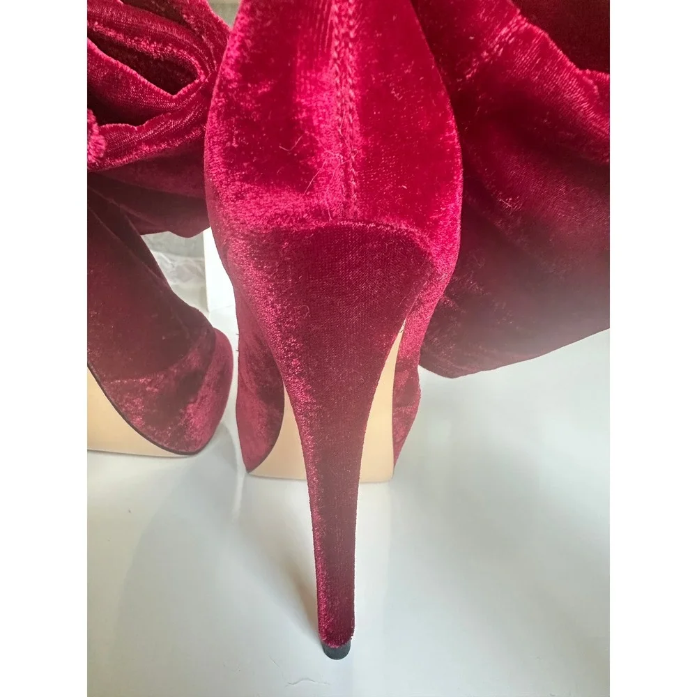 Bebe Giaa‎ Velvet Burgundy Over The Knee Stiletto Heel Boots Size 8 Glam NWB